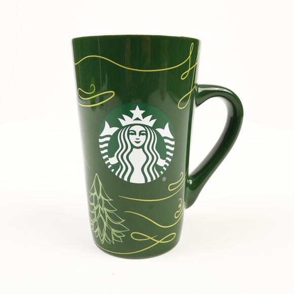 Lot of 2 Starbucks Christmas Green Whimsical String Red Siren Logo 12oz 16oz Mug - Picture 9 of 15